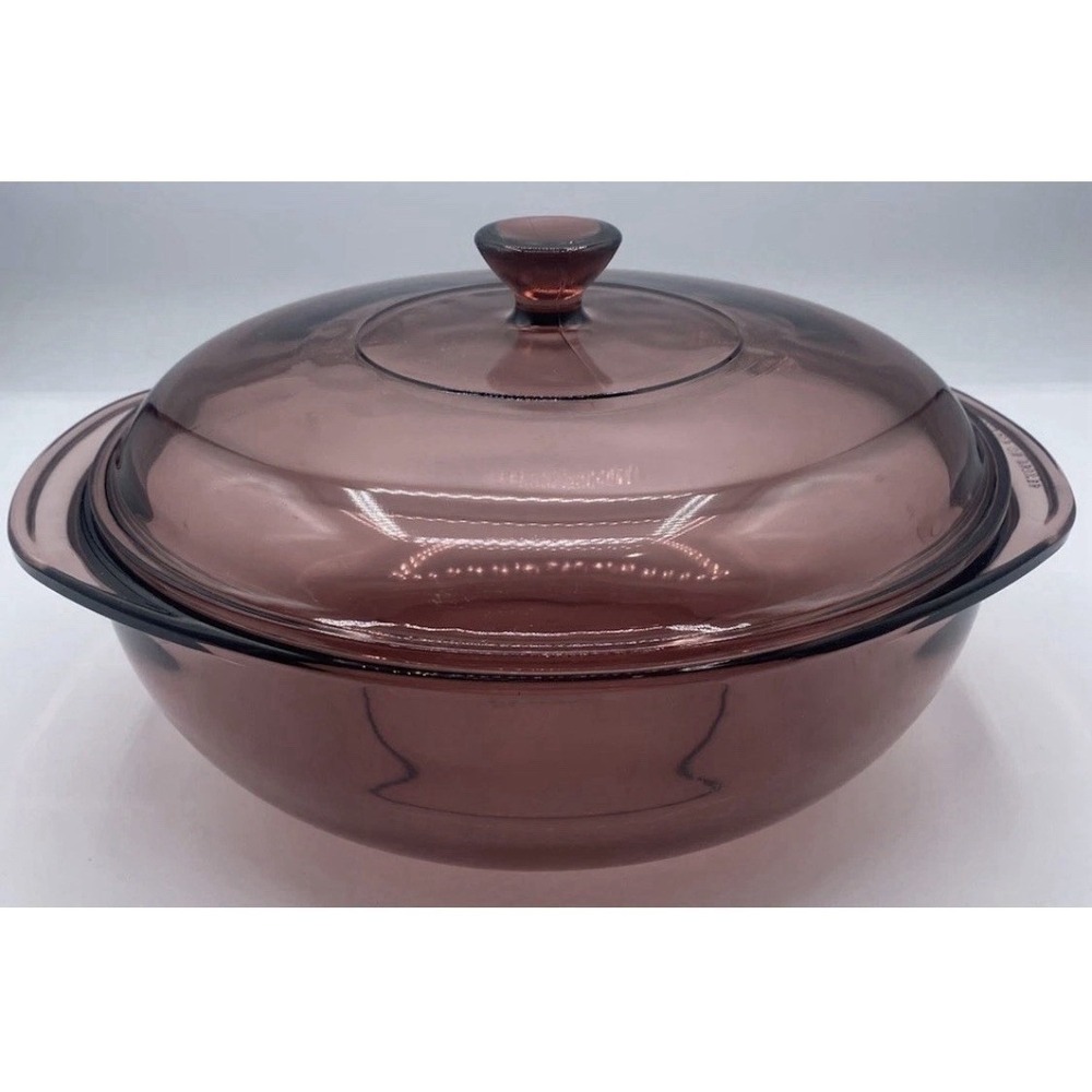 Vintage Pyrex Cranberry 024  Casserole Dish w Lid 2 Qt Glass USA
